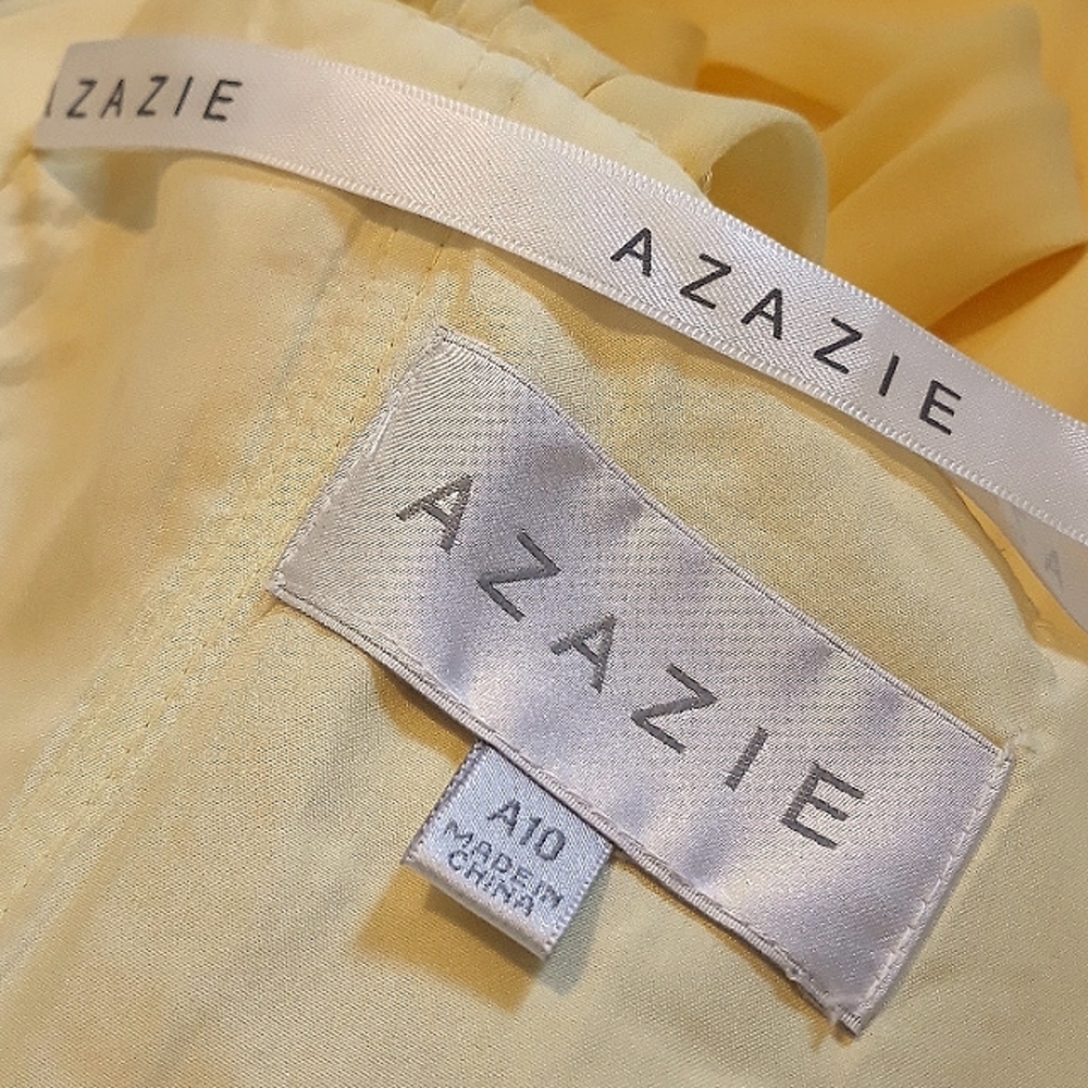 Azazie/ Yellow/ Sheer/ Halter Maxi Dress - Picture 8 of 10